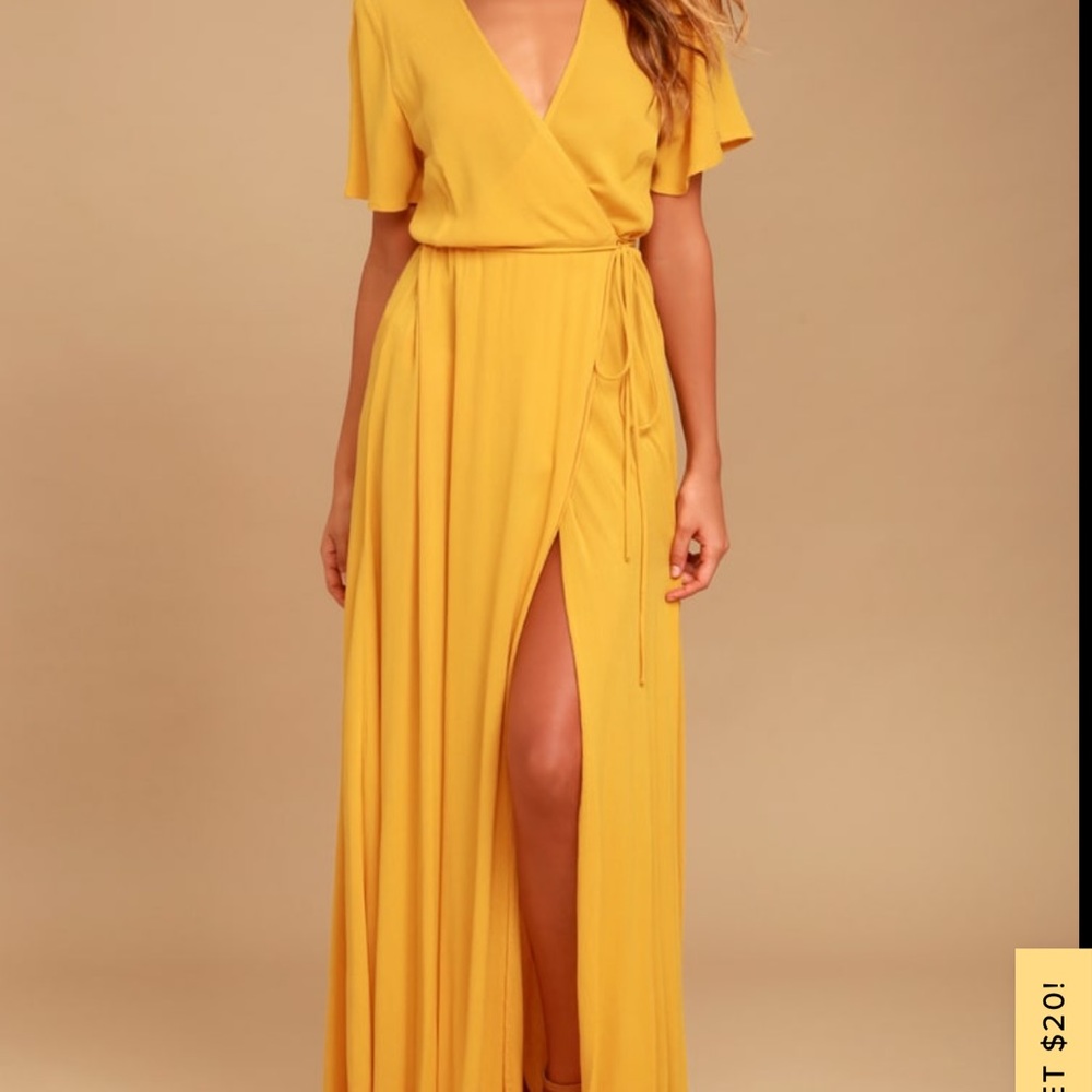 Much Obliged Golden Yellow Wrap Maxi Dress